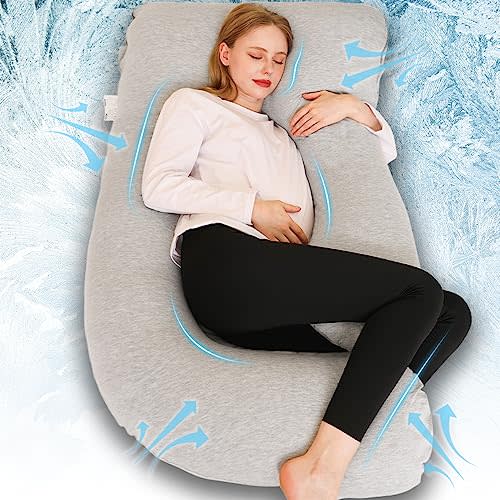Chilling Home Pregnancy Pillow, Full Body Maternity Pillow for Pregnant Women, 63 inch Comfort U Shaped Pillow with Removable Washable Cover Cooling Jersey - Grey