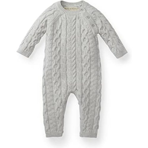 Hope & Henry Layette Baby Cable Knit Sweater Romper - Gray Heather — (0-3M)
