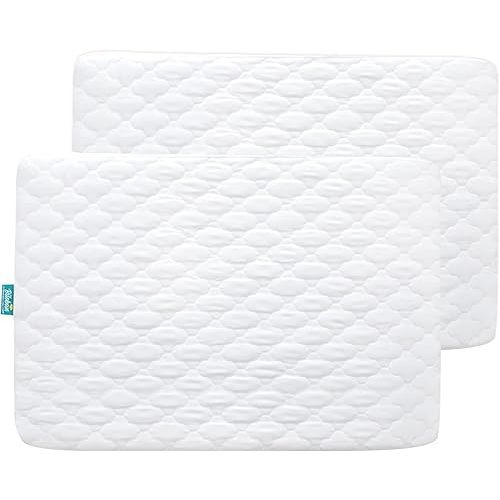 Biloban Pack and Play Sheets and Waterproof Mattress Protector Pad Cover 4 Pack Set, Ultra Soft, Grey, Noiseless Waterproof, Machine Wash