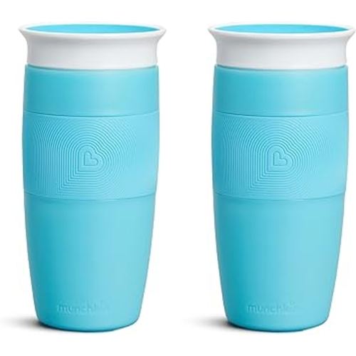 Munchkin Miracle 360 Sippy Cup, 14 Ounce, Spill Proof | Toddler | Blue | Pack of 2