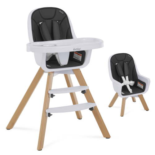 Evolur Zoodle 2-in-1 High Chair Booster Feeding Chair with Modern Design, Black (Model #254)