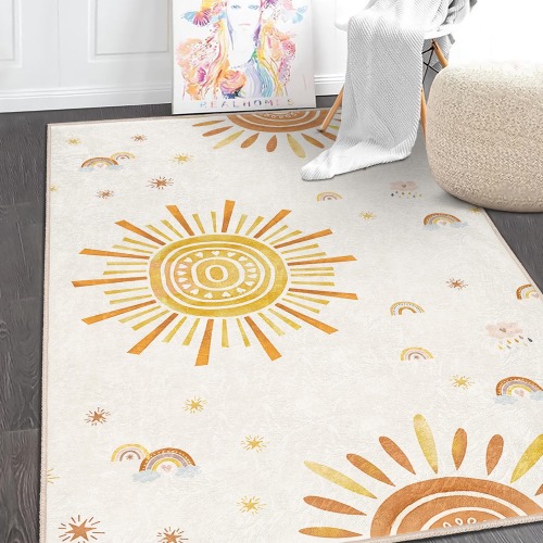 Sun Patterned Nursery Rug|Colorful Rainbow Kids Room Rug|Pastel Colored Area Rug|Boho Babyroom Carpet|Modern Kids Play Mat|Washable Carpet