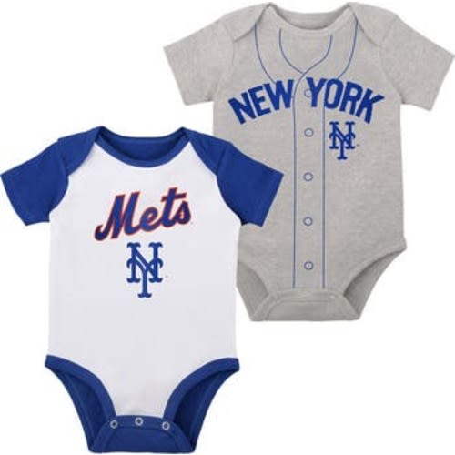 Infant White/Heather Gray New York Mets Two-Pack Little Slugger Bodysuit Set, 18 M