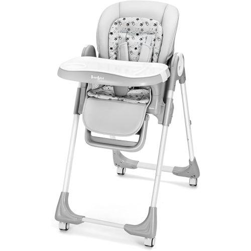 Convertible High Chairs for Babies and Toddlers, Foldable High Chair with Adjustable Backrest, Footrest and Tray, Baby Dinning High Chair with Lockable Wheels, Star Gray