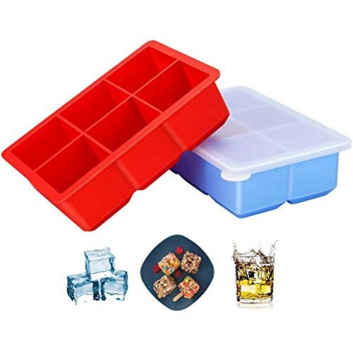 TeaRoo Large Ice Cube Trays with Lids, 2 Pack Silicone Ice Cube Trays Flexible and Easy Release 2 Inches Ice Cube Molds for Whiskey, Cocktails, Baby Food - BPA Free, Stackable Durable, Dishwasher Safe