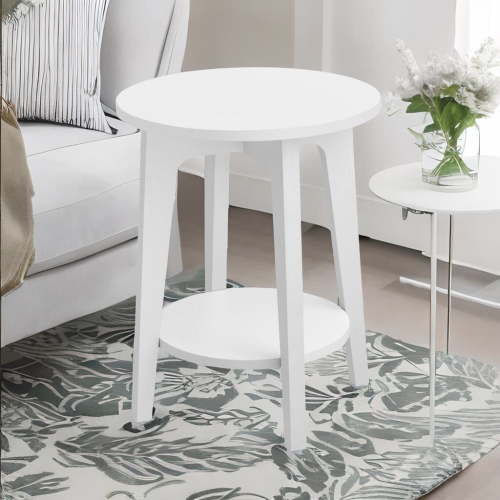 Round End Table Farmhouse Small Side Table Living Room Corner Table Drink Table White