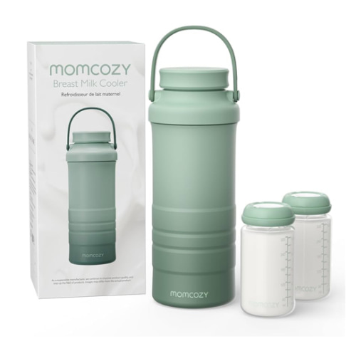Momcozy 22oz Portable Breast Milk Cooler for Outdoor, Life Saver with 360° Total Cooling for 24 Hours, Larger Capacity Travel Breastmilk Chiller with 2pcs Baby Bottles for Breastmilk Storage, Green