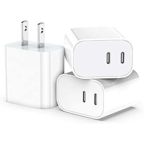 USB C Charger Block,3-Pack Dual Port USB C Fast Charging Block，Type C Wall Charger Plug for iPhone 17/16/15/14/13/12/11/ Pro Max/Plus/Xs Max/XR/X,iPad Pro (20W)