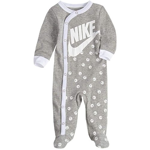 NIKE Infant/Toddler Printed Footed Coverall (Dark Grey Heather(56D679-042)/White, 3 Months)