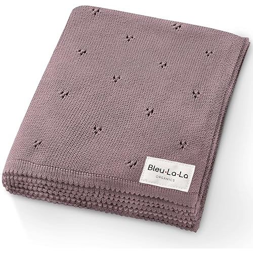 Organic Pointelle Receiving Swaddle Blanket for Girls - 100% Luxury Organic Soft Cotton Knit Warm Cozy Cuddle Stroller Crib Blanket for Newborns, Infants, & Toddlers (Sugar Plum)