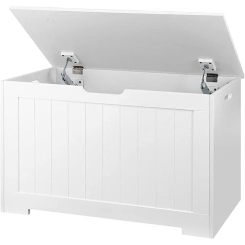 Toy Box Storage Chest for Girls Boys, Wooden Trunk Bench w/Flip-top Lid & Safety Hinge, Kids Play Room Nursery Organizer, Bedroom Storage w/ 100L Storage Area (White)