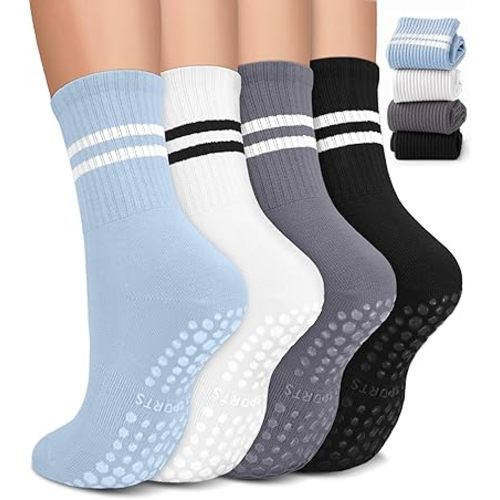 Pilates Socks with Grips for Women, Non-Slip Yoga Athletic Socks for Barre Barefoot Workout Hospital
