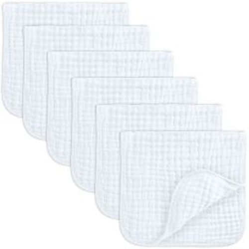 Muslin Burp Cloths Large 100% Cotton by Comfy Cubs (White, Pack of 6)