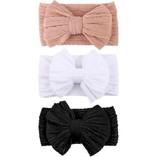 Handmade Baby Girls Headbands Soft Stretchy Nylon Hair Bands Hair Accessories with Bows for Newborn Baby Girls Infant Toddlers Kids (Blush pink)