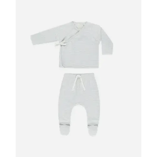 Wrap Top + Footed Pant Set || Sky Micro Stripe – Quincy Mae