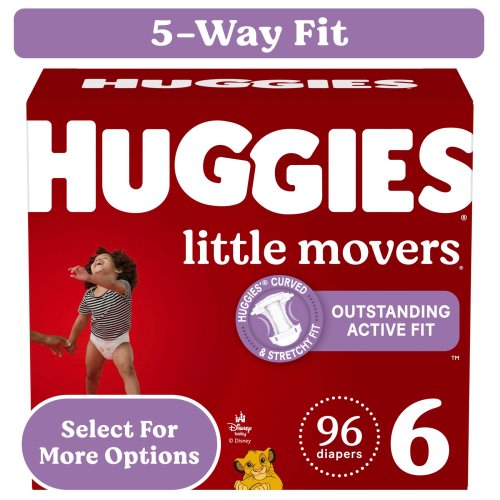 Huggies Little Movers Baby Diapers, Size 6 (35+ lbs), 96 Ct (Select for More)