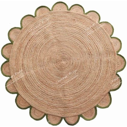 4x4, 5x5, 6x6,feet Natural Jute Scallop Round Rug, Floor Scalloped Edge Rug Braided Boho Eco Large Circular Handmade Area Rugs