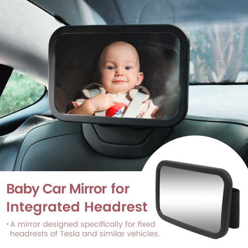 Tesla Baby Car Mirror Rear Facing – Fixed Headrest Baby Mirror for Car, Shatterproof Infant Car Seat Mirror with 360° Rotation, Backseat Baby Mirror for Rear Facing Car Seat