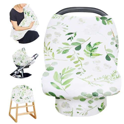 TANOFAR Car Seat Cover for Babies, Green Leaf Car seat Canopy for Boys Girls Newborn, 4IN1 Multiuse - Nursing Breastfeeding Covers, Shopping Cart/Stroller Covers, Scarf, Soft Breathable