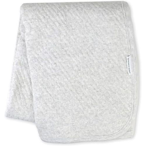 HonestBaby Organic Cotton Matelasse Reversible Receiving Blanket, Light Grey Heather, One Size