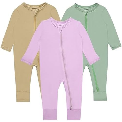 GUISBY Baby Pajamas with Mitten Cuffs - 3Pcs Girls Boys 2 Way Zipper Long Sleeve Rayon Sleepers