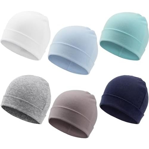 DRESHOW BQUBO 6 Pack Baby Beanie Hats for Unisex Infant Toddler Cotton Beanie Newborn Hospital Hat for Boys Girls 0-6 Months