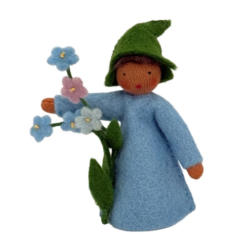 Forget Me Not Flower Fairy · Brown | Waldorf Miniature Fairy Doll by Ambrosius | Acorn Toy Shop