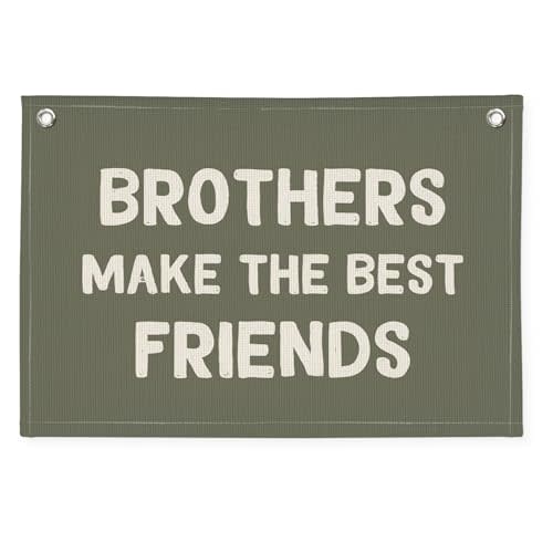 Wheatwin Brothers Green Toddler Boy Room Banner - Make The Best Friends Linen Wall Hanging Flag Decor for Nursery Playroom 20x30 Inch