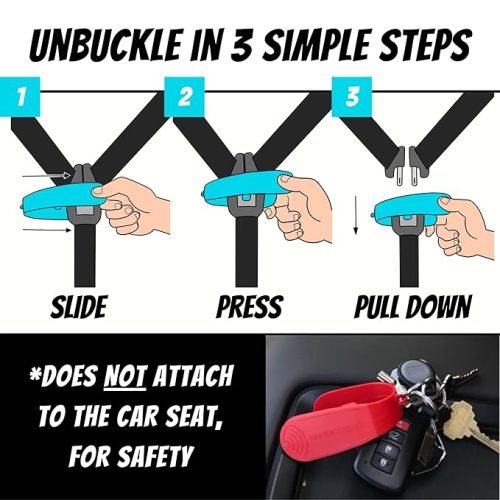 UnbuckleMe Car Seat Buckle Release Tool - Easy Opener Aid for Arthritis, Long Nails, Older Kids - Button pusher for infant, toddler, convertible 5 pt harness car seats - As Seen on Shark Tank (Aqua) - Aqua Blue