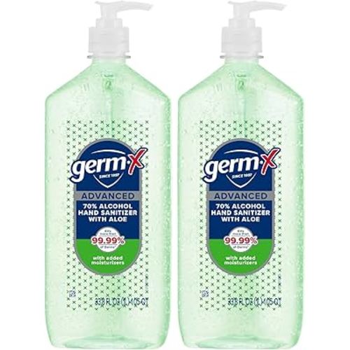 Germ-X Hand Sanitizer Gel with Aloe and Vitamin E | Moisturizing | No Rinse Formula | Pump Bottle | 1 Liter Pack of 2