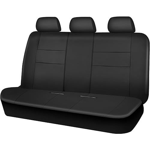 CAR PASS Leather Back Seat Cover, Universal Waterproof Bench Rear Seat Cover Zipper Split Rear Bench Protector Fit 95% Automotive Interior Covers for Cars Sedans SUVs (Rear,All Black)