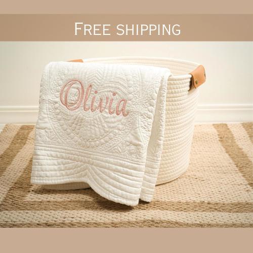 Personalized Baby Blanket with Name, Custom Embroidered Quilt, Baby Shower Gift- 100% cotton