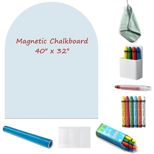Magnetic Chalkboard Wall Decal 40"x32" - Upgraded Adhesive, Includes Wipe Cloth, Chalk Holder, 6 Dust-Free Chalks, Peel and Stick Blackboard for Kids Playroom, School, Home Decor (Light Blue)