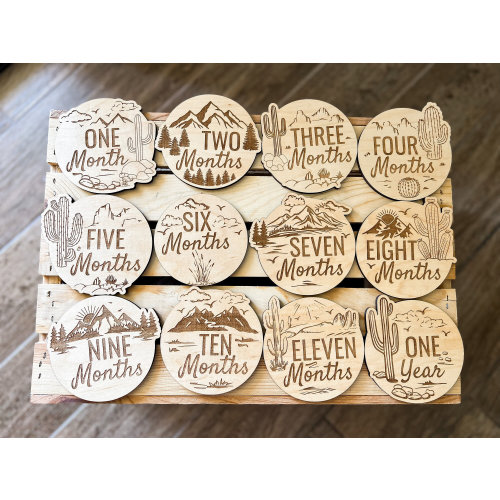 Outdoor Monthly Milestones | Mountain Cactus | Baby Newborn | Baby Shower Gift | Photoshoot | Wood Discs | Cacti | Desert Scene | Forest |