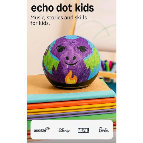 Amazon Echo Dot Kids (newest model), Smart speaker to enjoy age-appropriate audiobooks, interactive games and Alexa+ experiences to create and learn, Dragon design