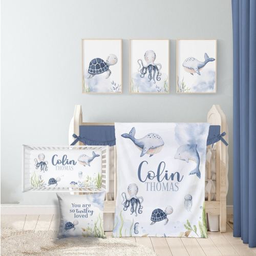 Ocean Crib Bedding Set, Baby Boy Crib Bedding Set, Under The Sea Nursery Bedding Boy, Crib Sheets Boy, Nautical Baby Boy Bedding Set, 352