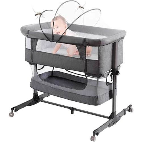 3 in 1 Baby Crib Bedside Crib,Baby Bassinet,Adjustable Portable Bed for Infant/Baby,Deep Grey