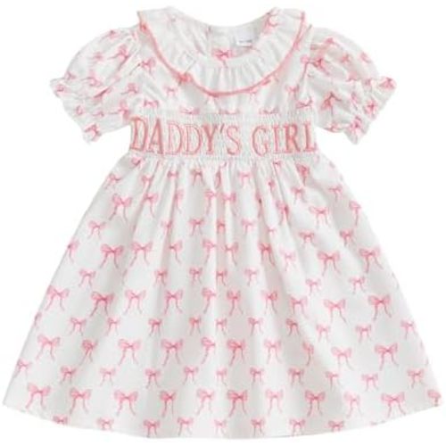 Toddler Girl Dresses Daddys Girl Baby Clothes Infant Bow Print Smocked Princess Dresses Kids Girls Summer Clothes