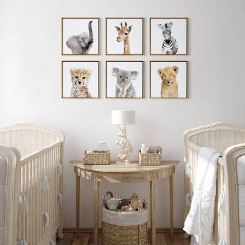 13" x 13" 6pc Ari Safari Animals Natural - Kate & Laurel All Things Decor: Nursery Wall Art Set, Modern Canvas Decor