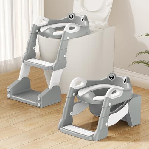 TuckInn Potty Training Seat, Toddler Toilet Seat for Little Boys Girls, Potty Training Toilet with Urinals, Toddler Step Stool Ladder and Splash Guard (Gray)