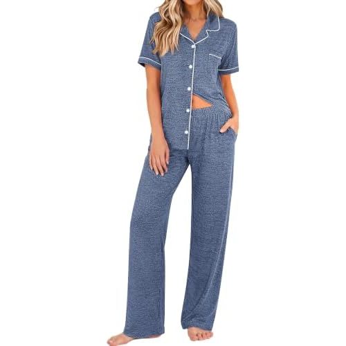 Ekouaer Pajamas for Women Set Short Sleeve Long Pants 2 Piece Lounge Set