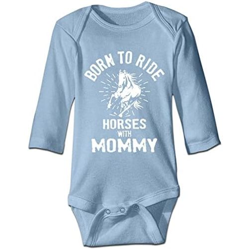 DOQOSESHY Born to Ride Horses with Mommy Baby Bodysuit Short Sleeve/Sleeveless/Long Sleeve Jumpsuit Outfits, 3 Months