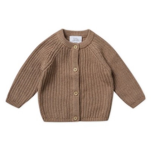 Stellou & Friends 100% Cotton Chunky Ribbed Knitted Cardigan for Boys & Girls Ages 0-6 Years, Color: Biscuit, Size: 9-12 months