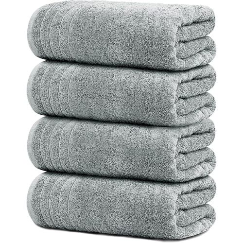 Tens Towels Pack of 4 Extra Large Bath Towels 30 x 60 Inches, 100% Cotton, Larger & Lighter Weight, Quicker to Dry, Super Soft and Absorbent, Perfect for Bathroom, Cool Grey