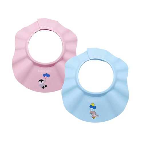 Baby Shower Shampoo Cap 2Pcs Adjustable Safety Eva Bath Visor Waterproof Soft Hair Washing Guard Accessories Bathing Hat for Girls, Boys, Infants, Kids and Toddlers-pink/blue