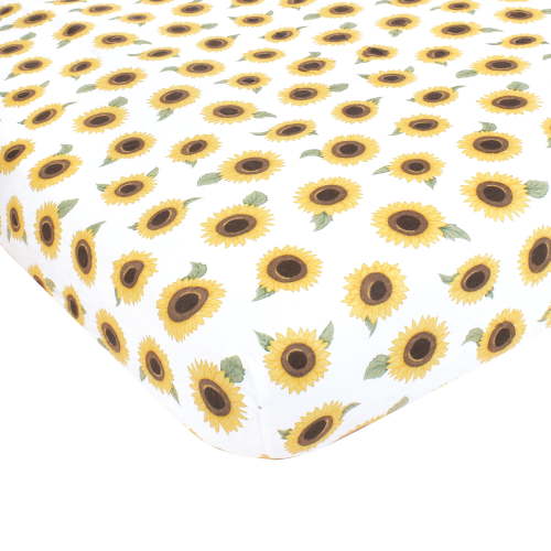 Hudson Baby Infant Girl 100% Cotton Fitted Crib Sheet, Sunflower, One Size