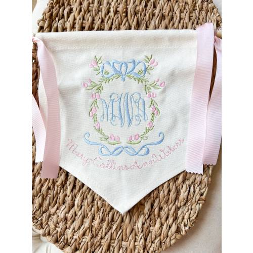 Grandmillennial Bow Nursery Decor Bow Girl Nursery Banner Welcome Baby Banner Monogram Banner Grandmillennial Monogram Bow Nursery