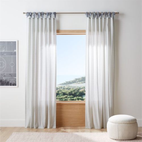 96" Blue Organic Cotton Windowpane Plaid Curtain Panel