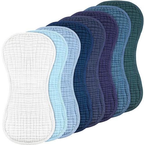 Frienda 8 Pack Muslin Burp Cloths for Baby Large 20 x 10 Inch Cotton Burp Rags for Spit up Drool Absorbent Soft Multicolor Wash Cloths Diapers for Newborn Girl Boy Essential Shower Gift(Blue Series)