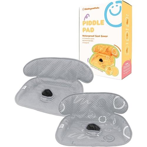 Grey Piddle Pad: Waterproof Car Seat Protector for Potty Training Toddlers, Babies - Anti-Slip Backing, Machine Washable, Universal Fit, Stroller (2 Pack)
